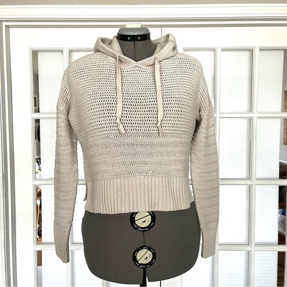 Aeropostale Knit Cropped Hooded Sweater Cream Womens Sz Medium Boho - Picture 1 of 14
